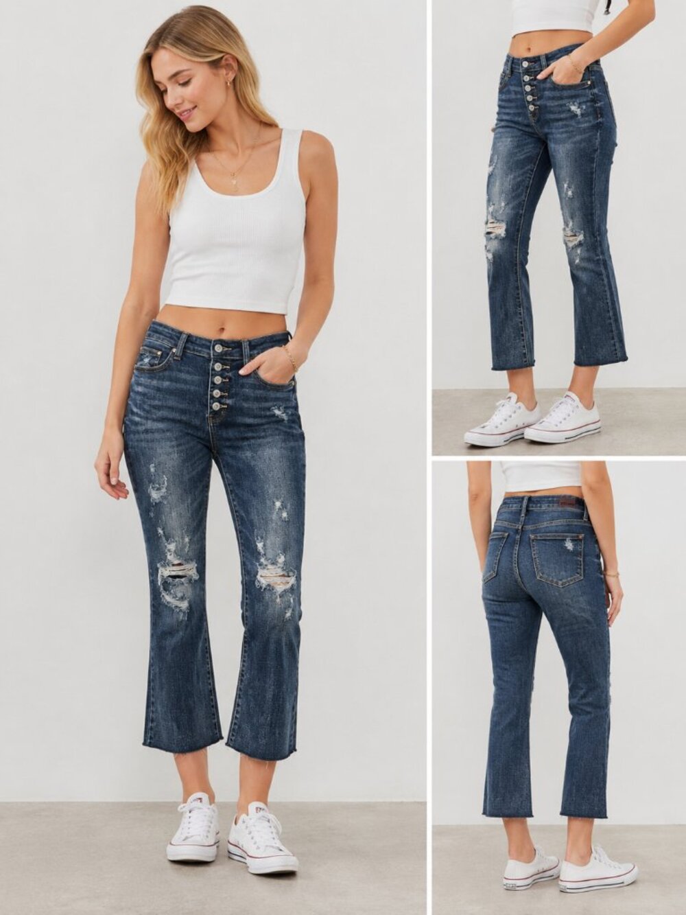 Judy Blue Mid-Rise Button Fly Distressed Cropped Flare Jeans 7/28